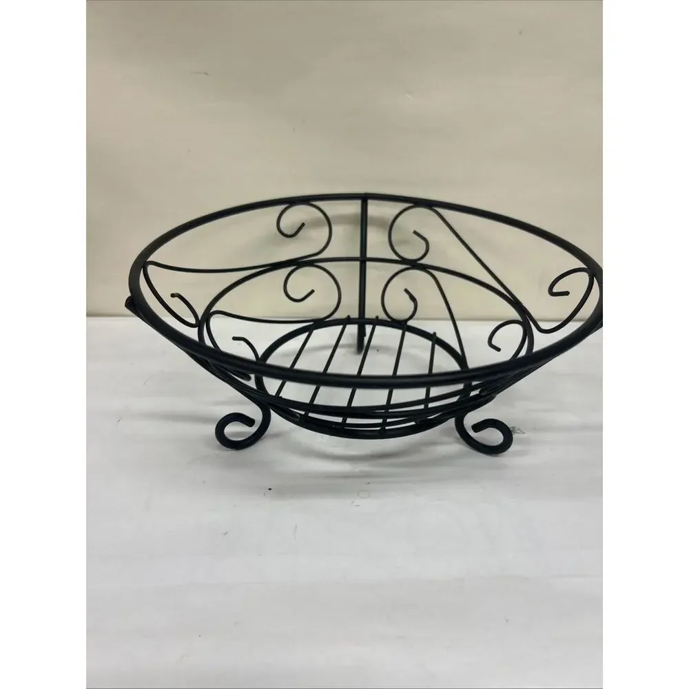Wrought Iron Scroll Design Fruit Bowl Basket Black